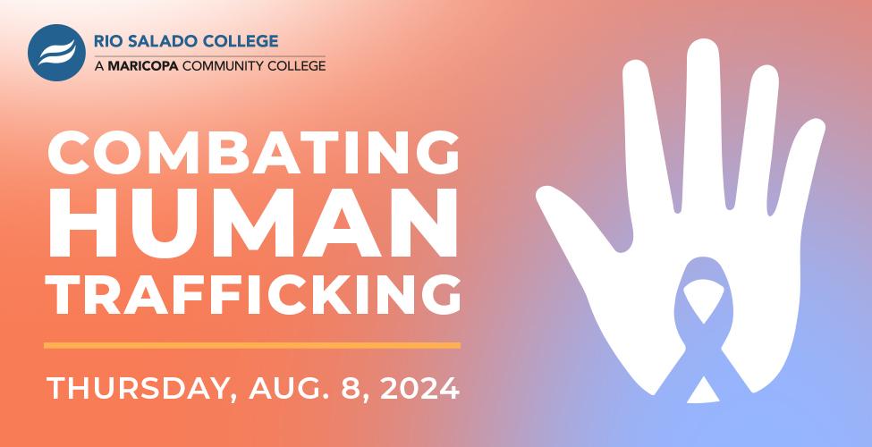 Hand with text: Combating Human Trafficking