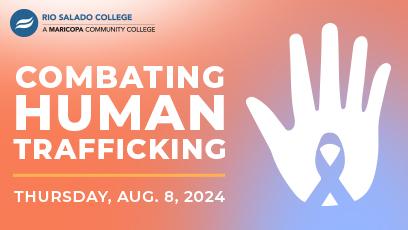 Hand with text: Combating Human Trafficking