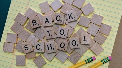 Back to School spelled out in Scrabble tiles