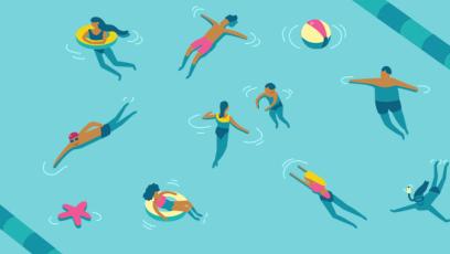 illustration of people swimming in a large public pool