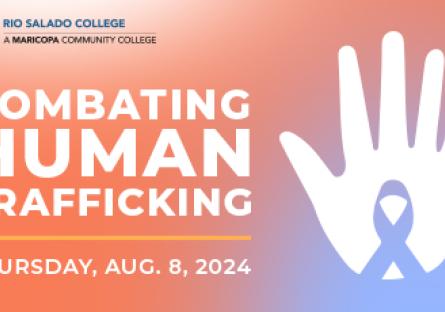 Hand with text: Combating Human Trafficking