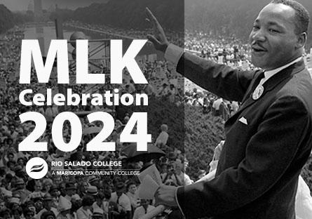 Dr. King at March on Washington waving to attendees.  Text: MLK Celebration 2024 