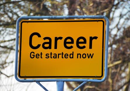 a road sign with the words: career get started now