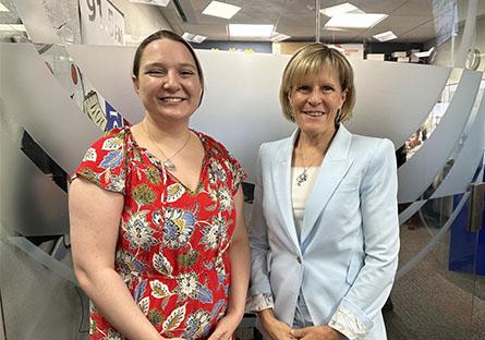 Rio Salado College President Kate Smith (right) poses with Rio graduate Rheanan Heller on Tuesday, April 30, 2024.