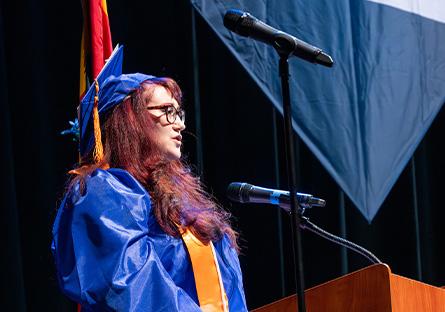 Michelle Meadows giving her commencement speech