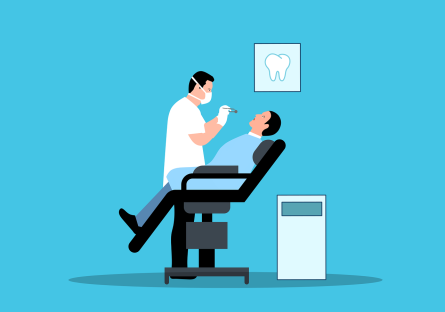 Cartoon of a dentist tending to their patient