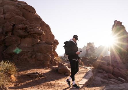 A man hiking in the desert