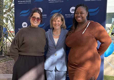 Rio student Marielena Aguirre, President Kate Smith, Rio student Shaniqua Hopkins