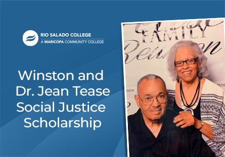 photo of Jean and Winston Tease with text: Winston and Dr. Jean Tease Social Justice Scholarship