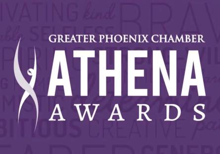 logo for the Greater Phoenix Chamber ATHENA Awards on a purple background