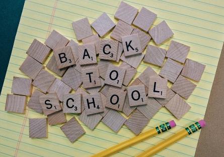 Back to School spelled out in Scrabble tiles