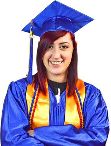 Young woman in graduation cap and gown